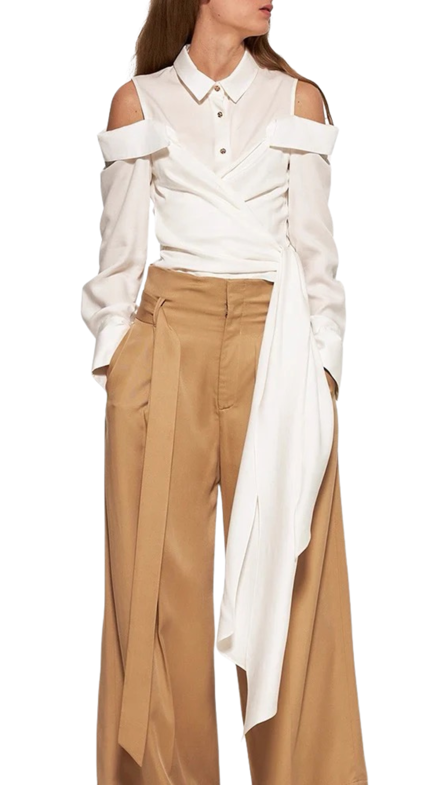 Asymmetric Wrap Off-Shoulder Shirt