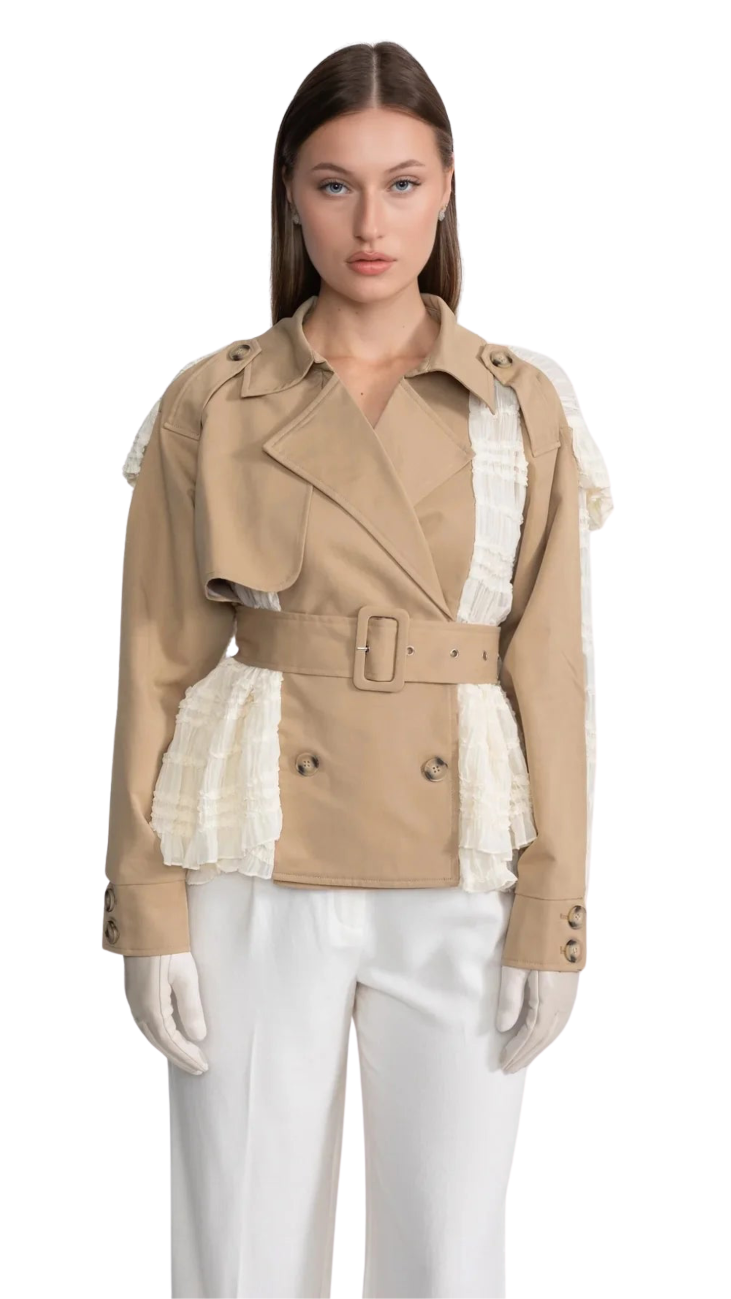 Lace Panel Short Trench Coat