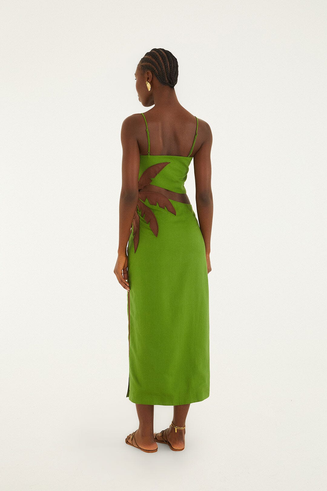Green 3d Palm Tree Cut-Out Midi Dress