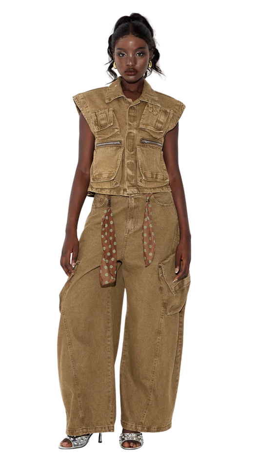 Ebele Cargo Denim Vest Set