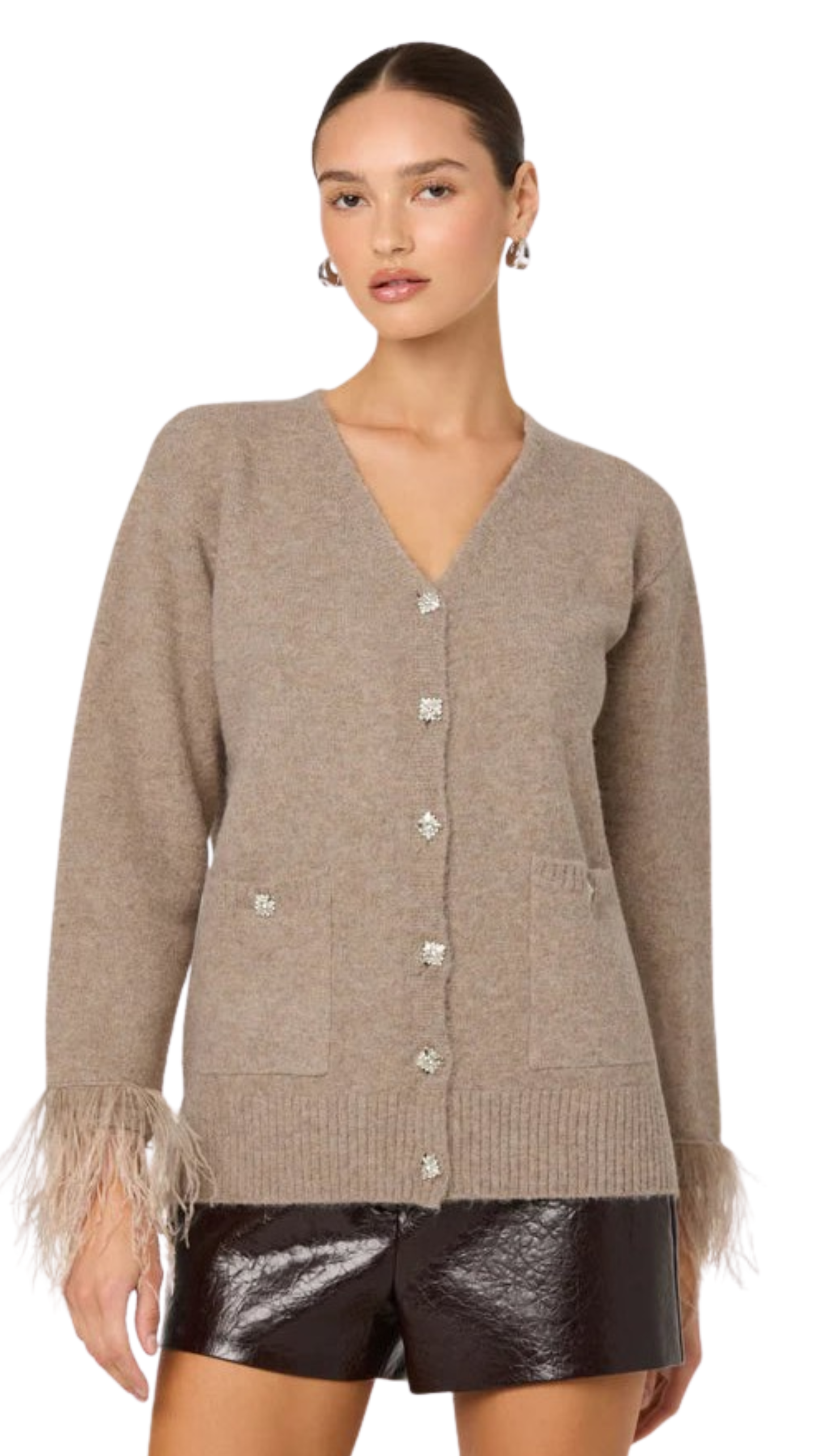 Grie Embellished Feather Trim Cardigan