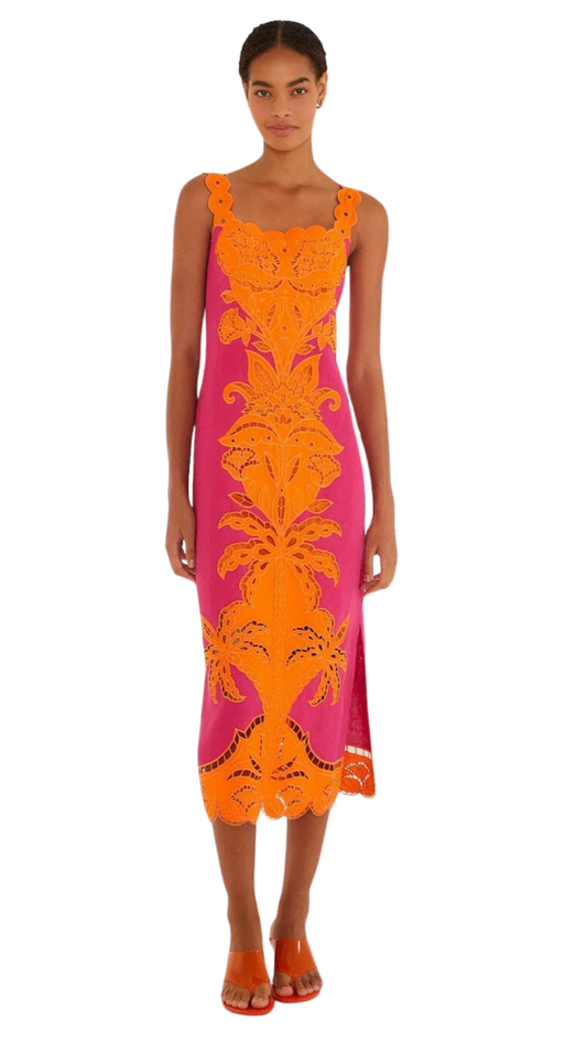 Pinke Cutwork Midi Dress
