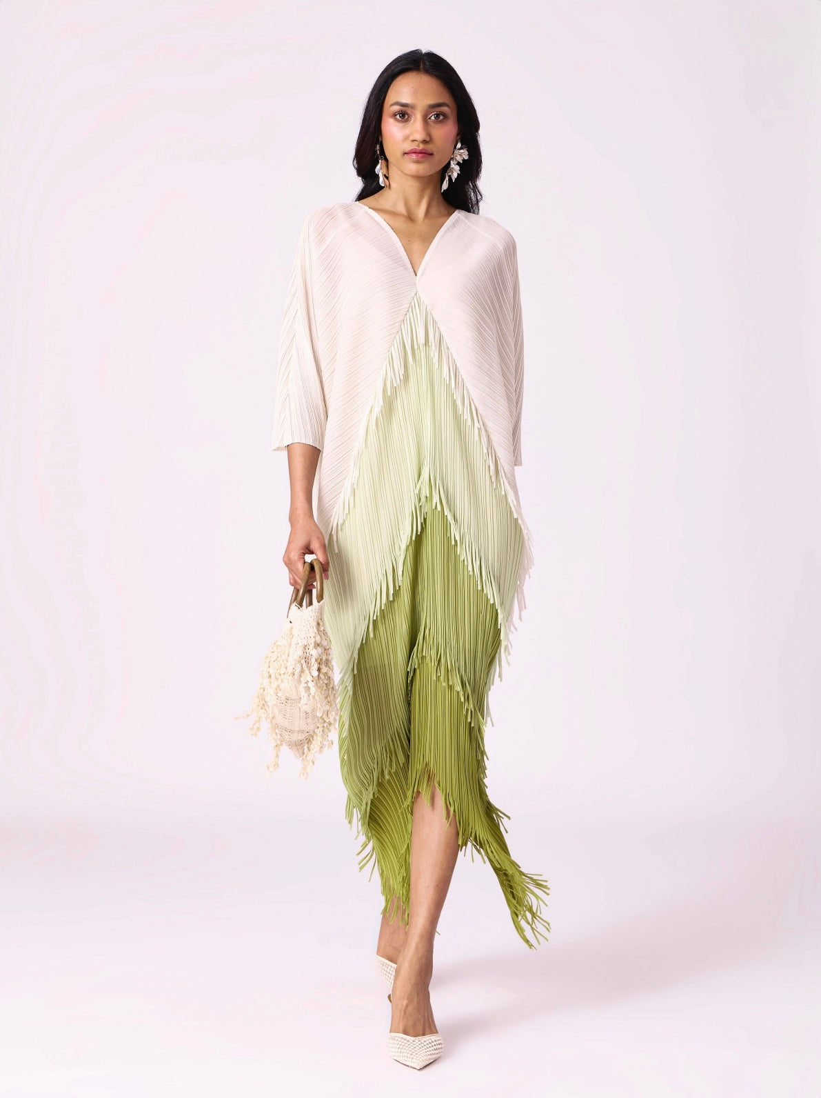 Sage Fringe Kaftan Dress