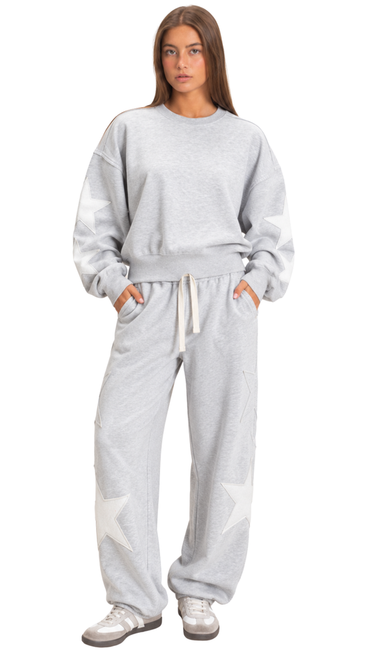 Varsity Star Sweat Set - Heather Gray
