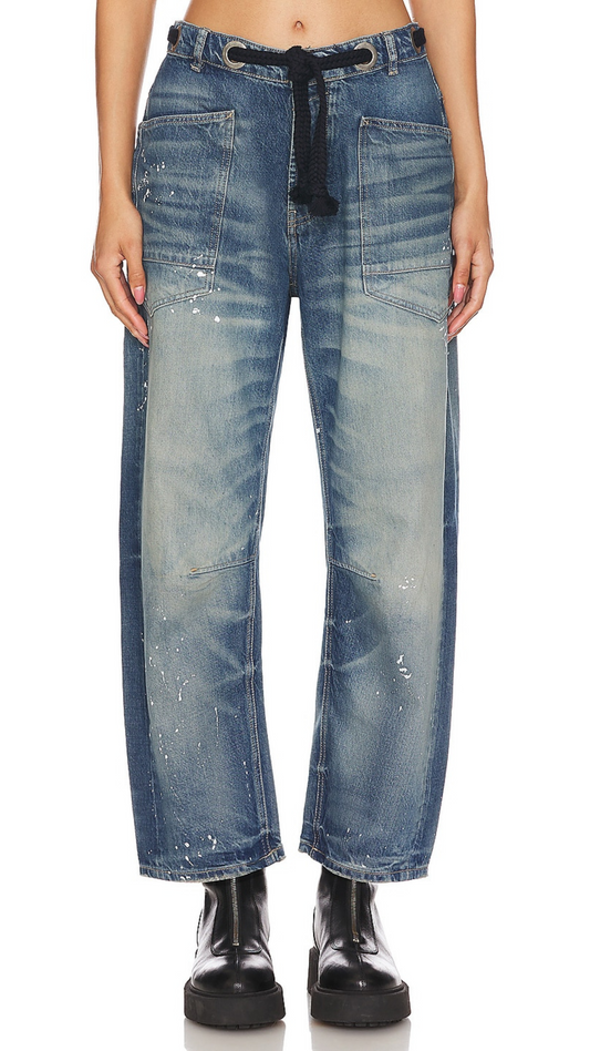 Moxie Low Slung Pull On Barrel Wide Leg-Timless Blue