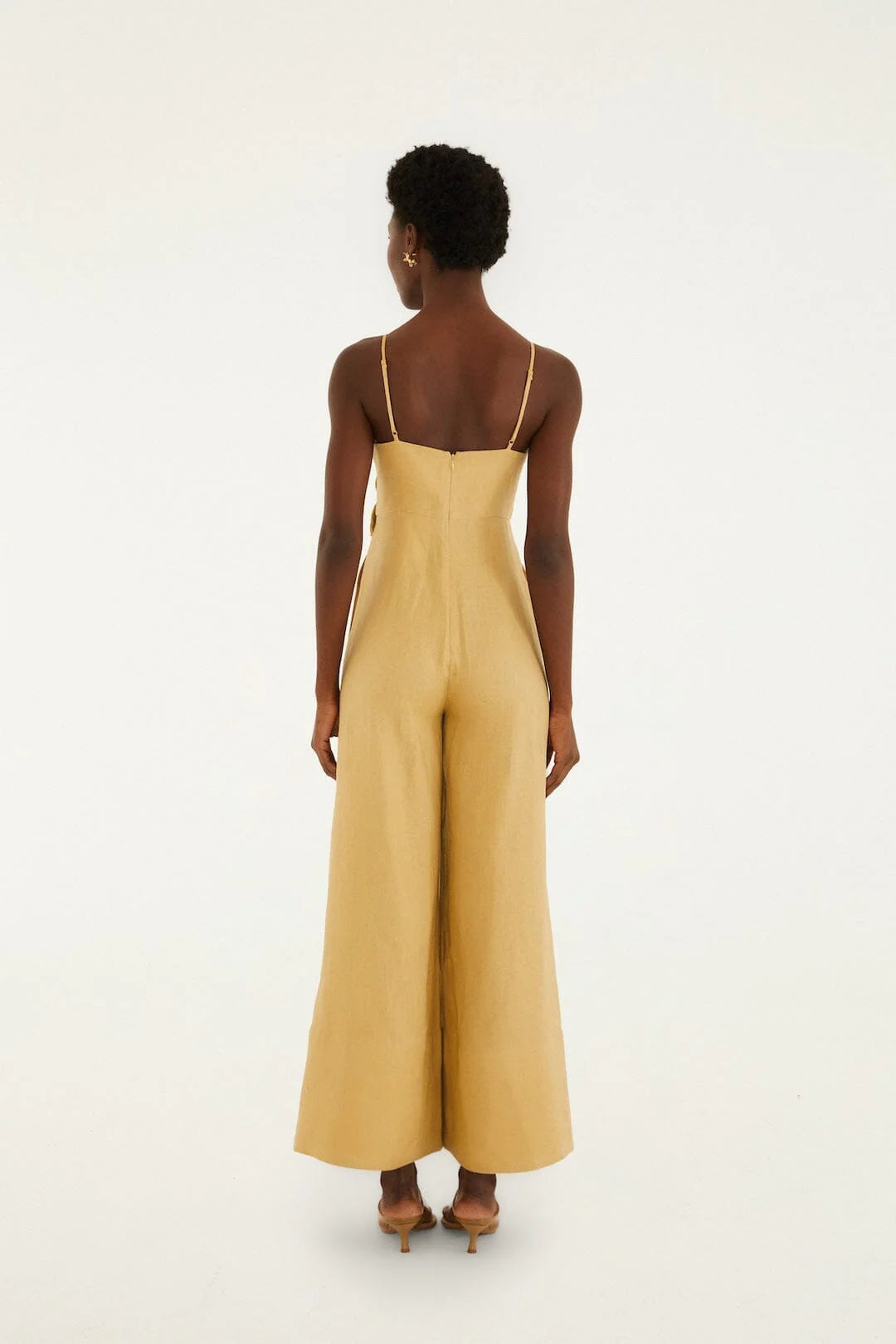 Sand 3d Flowers Linen Jumpsuit