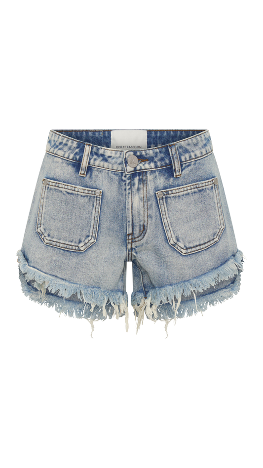 Retro Dukes Low Waist Mini Denim Shorts - Hendrixe Blue