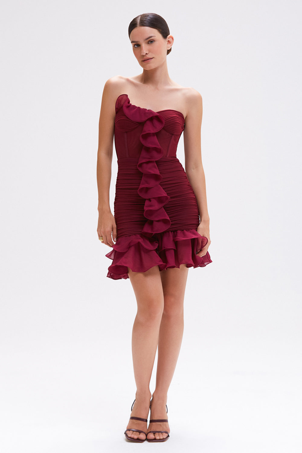 WONDERLAND DARK RED CHIFFON SHORT DRESS