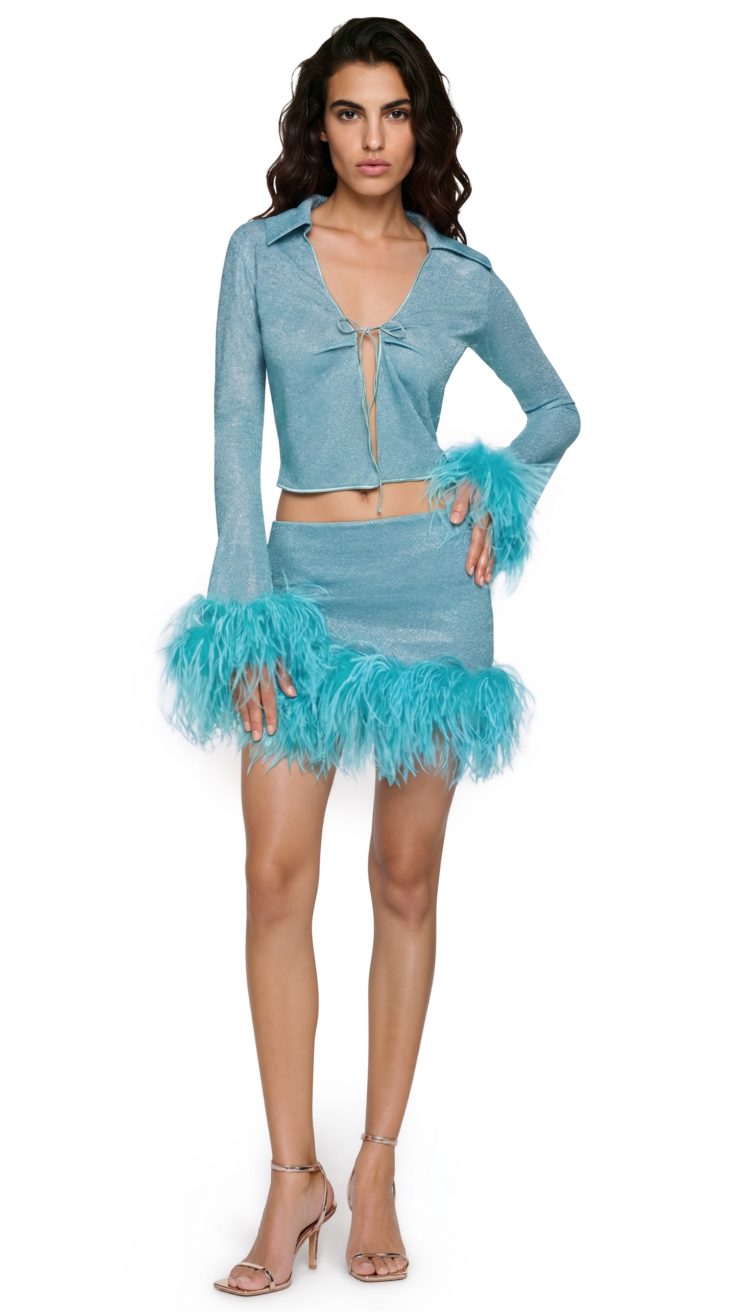 LUMIÈRE PLUMAGE SLIM SHIRT & SKIRT SET- Sea Turquoise
