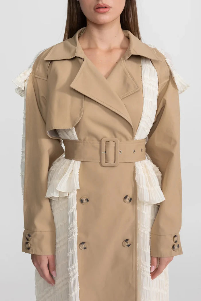 Lace Panel Long Trench Coat