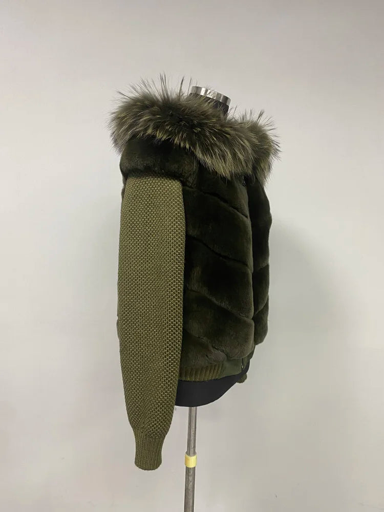 Alpine Lapin Fox Fur trip jacket-Olive