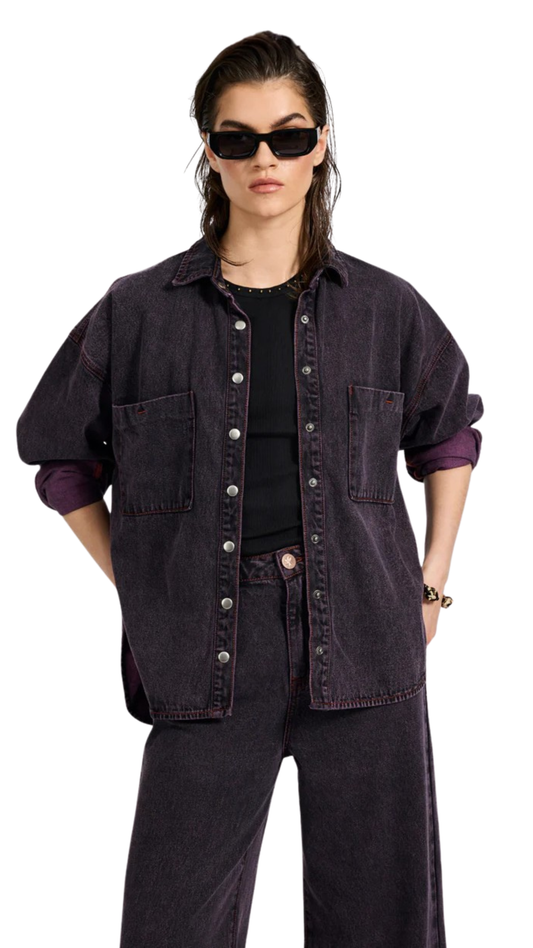 Daria Denim Shacket - Black Pink