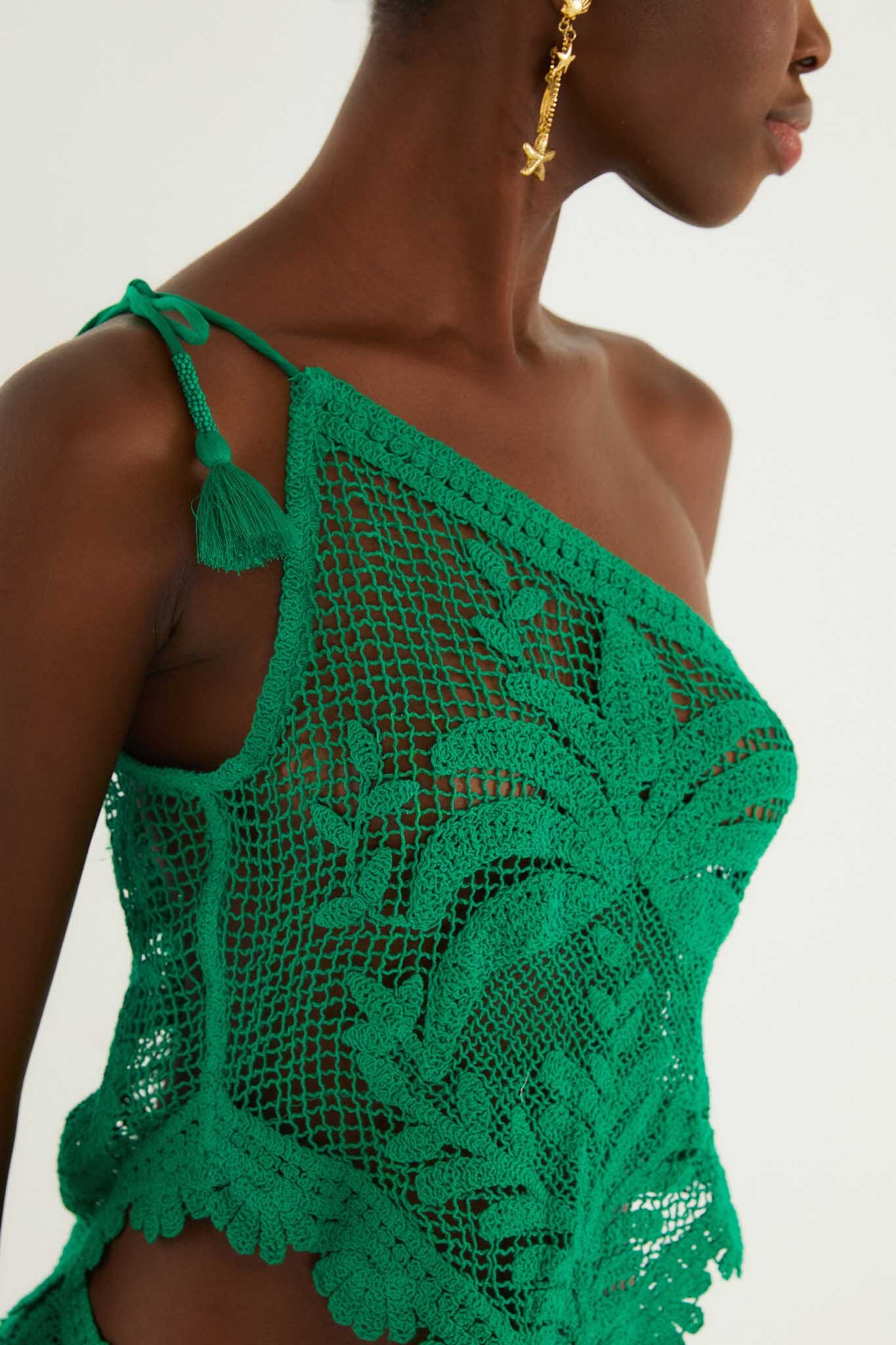 Green One-Shoulder Sheer Set