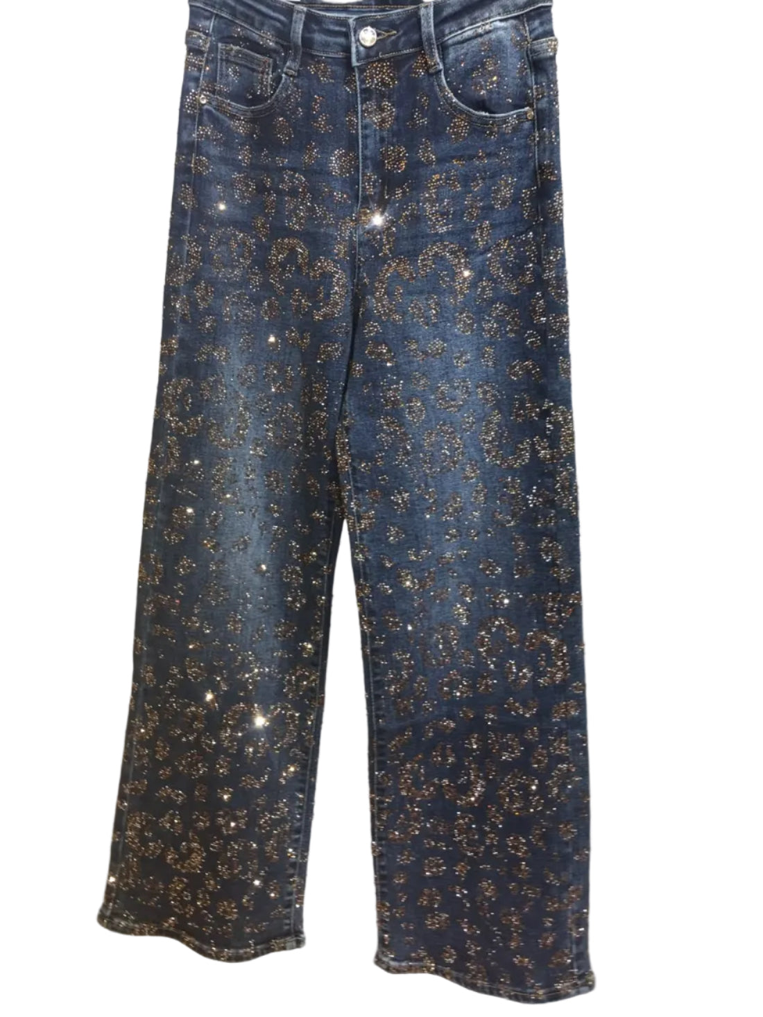 Leopard Crystal Straight Leg Jeans - Bronze – view 3