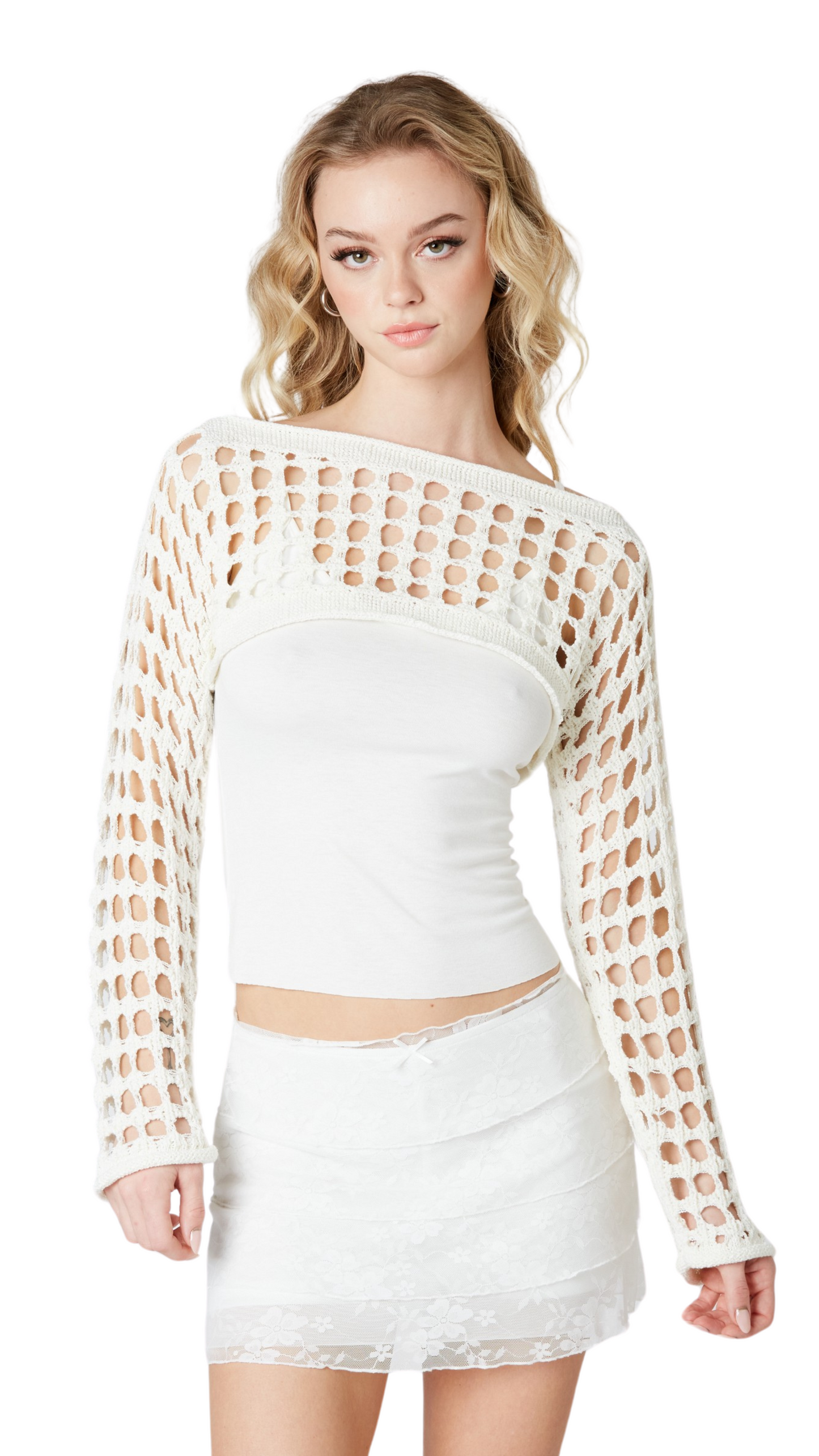 Holes Bolero Top -  white