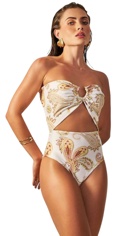 YELLOW PAISLEY TEXTURED BODY SCARF SWIMSUIT