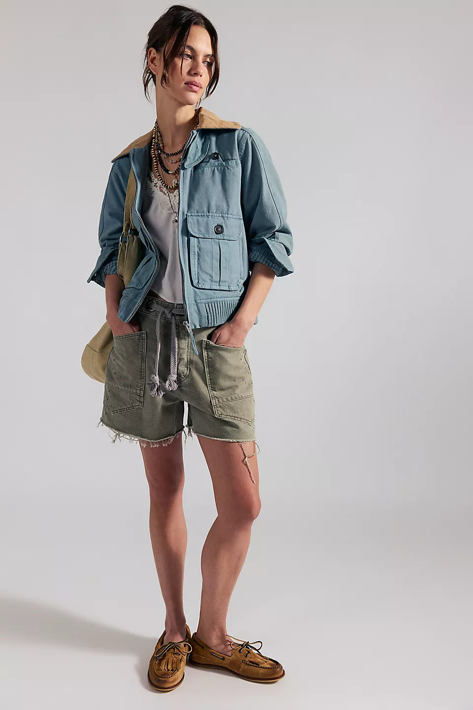 Moxie Barrel Denim Shorts-Fern