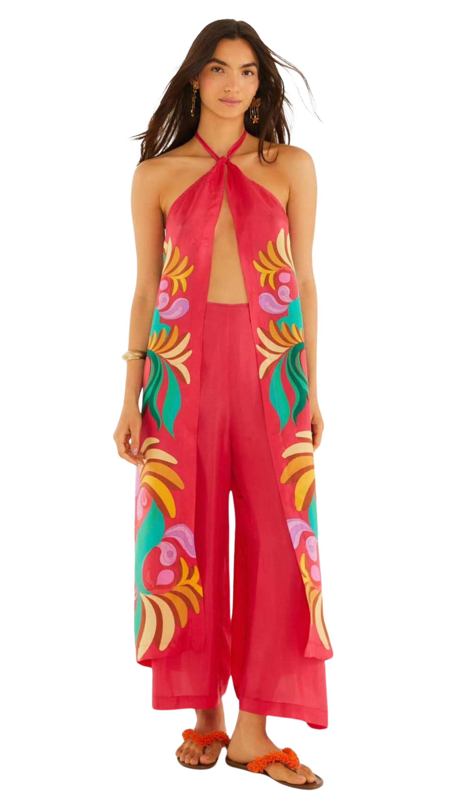 Multicolor Open Front Halter Neck Top