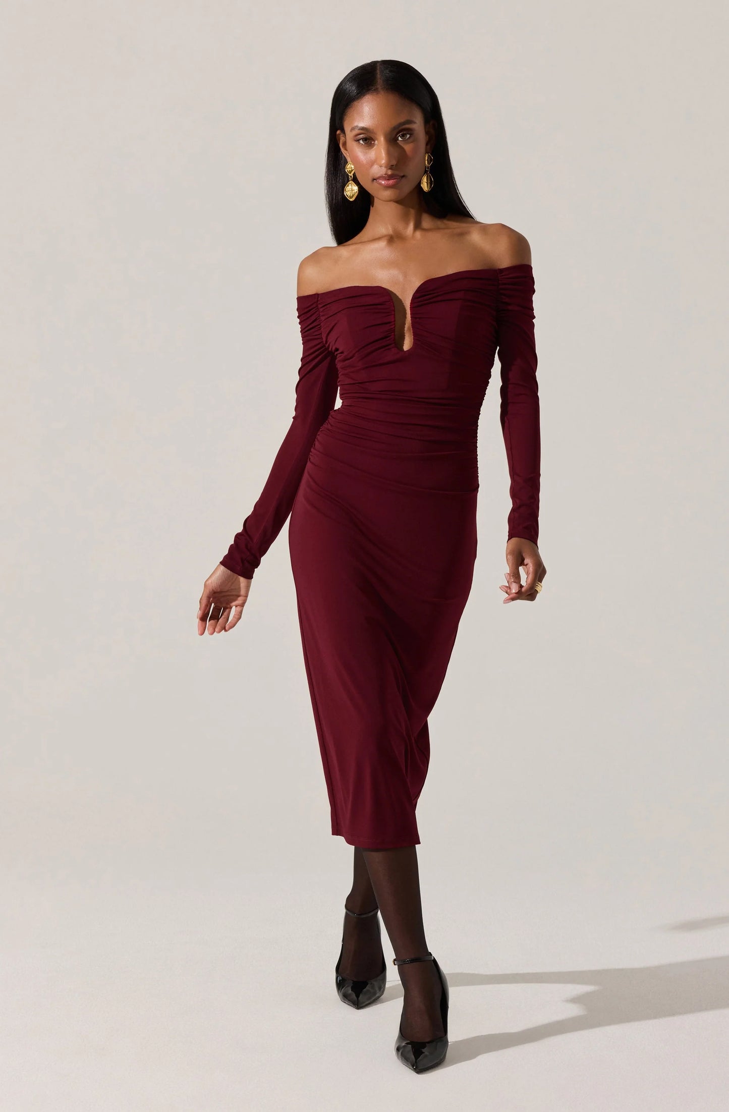 Lovinia Ruched Off Shoulder Dress