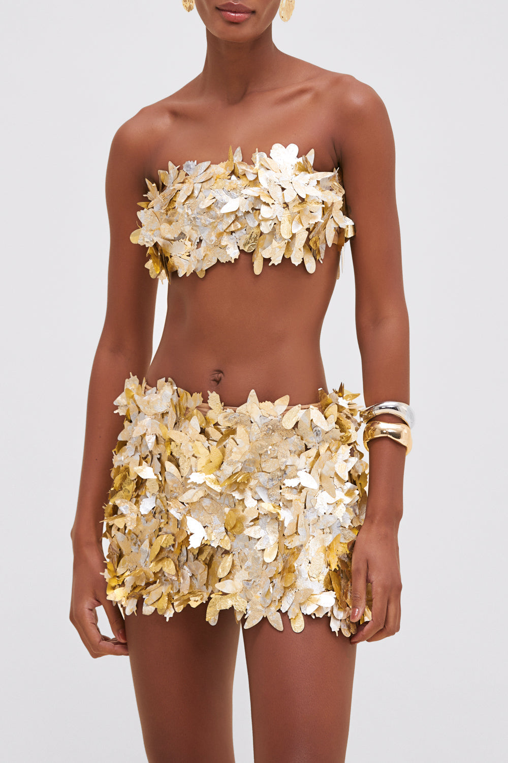 SILVER AND GOLD SEQUIN CROPPED TOP AND SKIRT SET (RUNWAY)