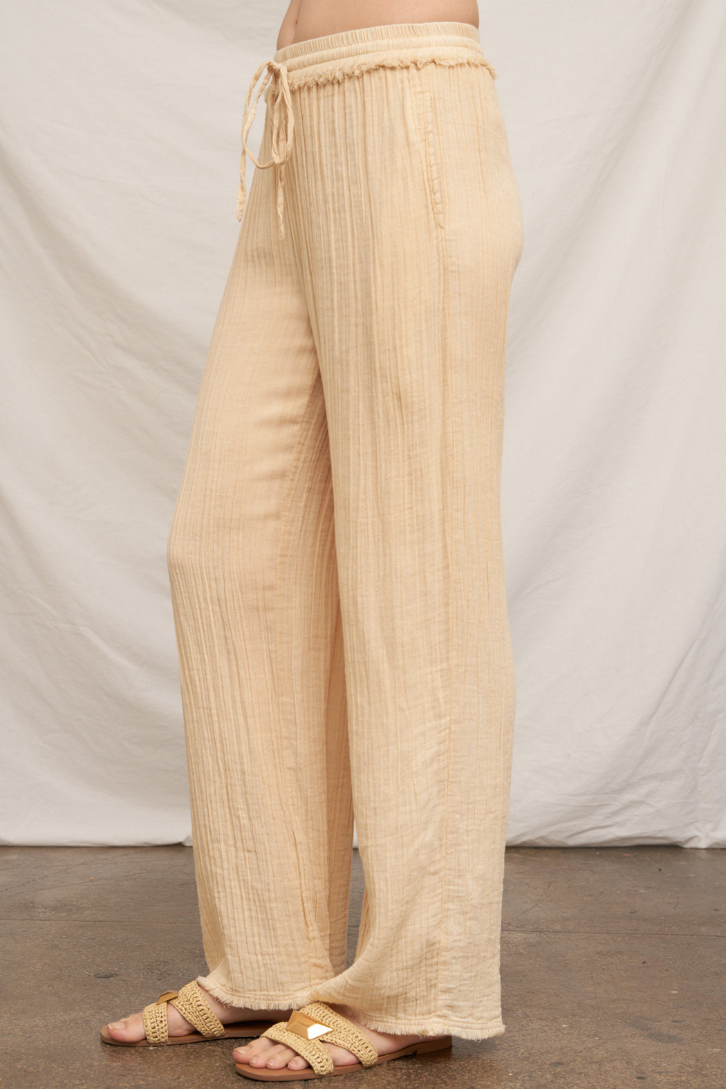 Sand Textured Straight-Leg Pants