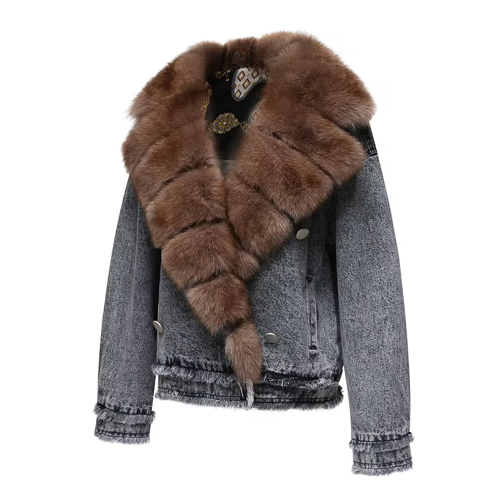The Sierra Fox Fur Denim Bomber