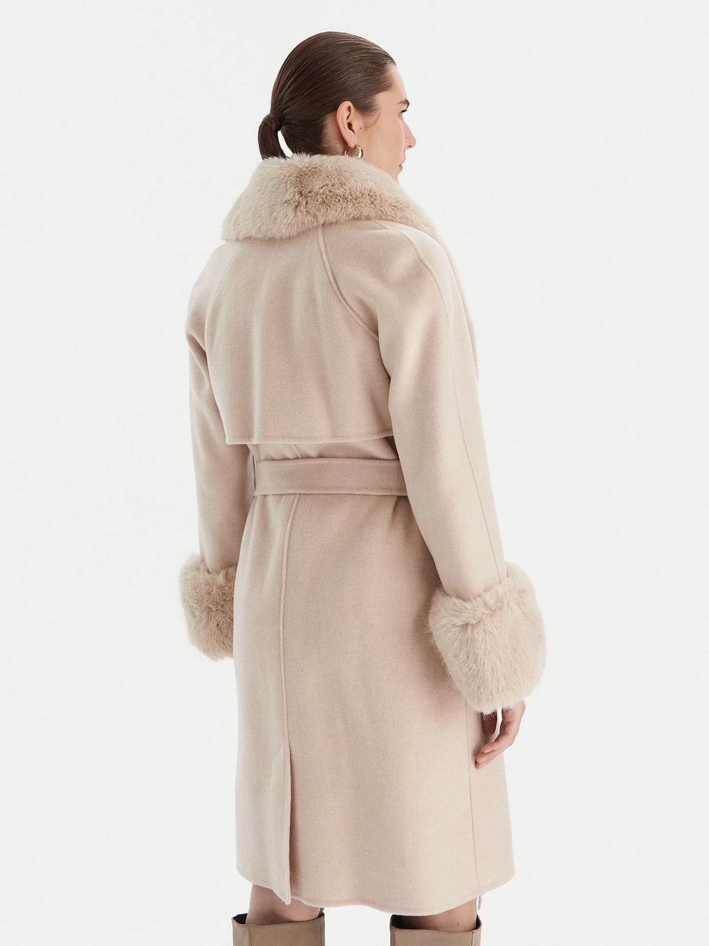 The Luxe Fox Fur Trim Wool Coat in Oatmeal