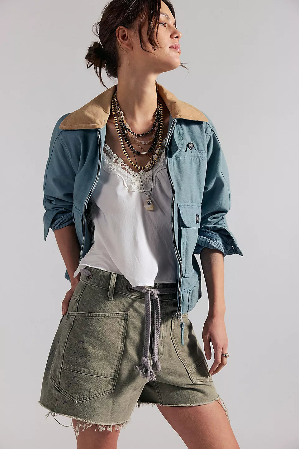 Moxie Barrel Denim Shorts-Fern