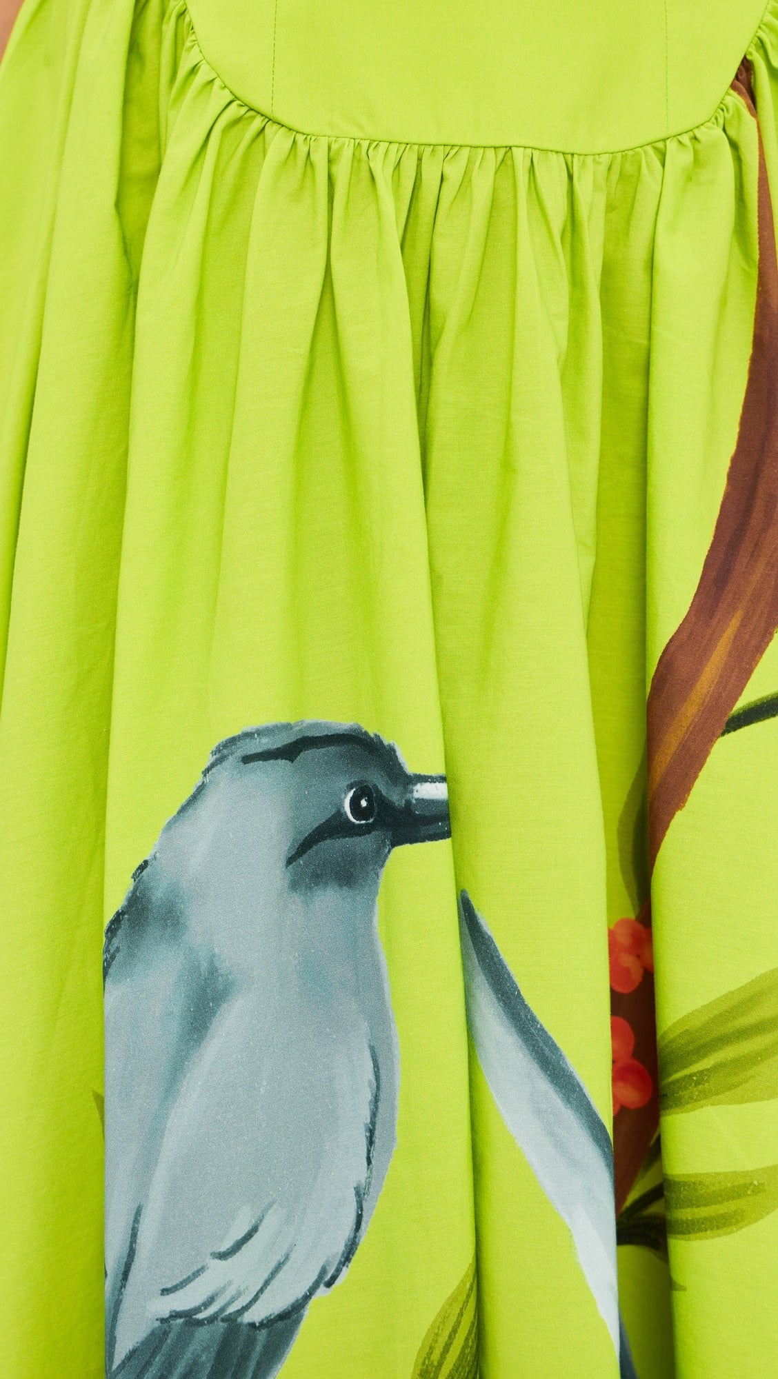 Green Birds Smocked Maxi Dress