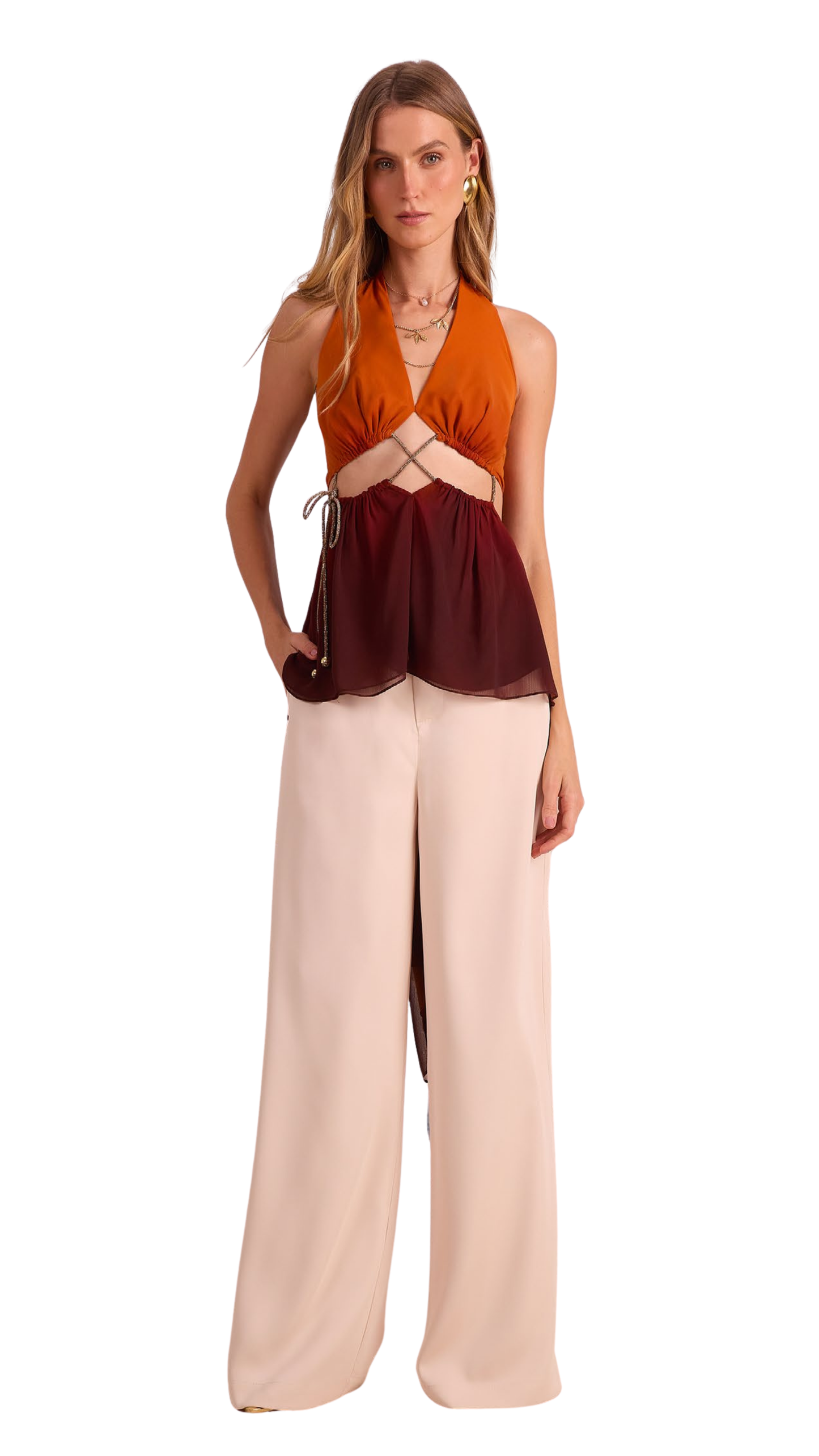 Cut-Out Halter Blouse