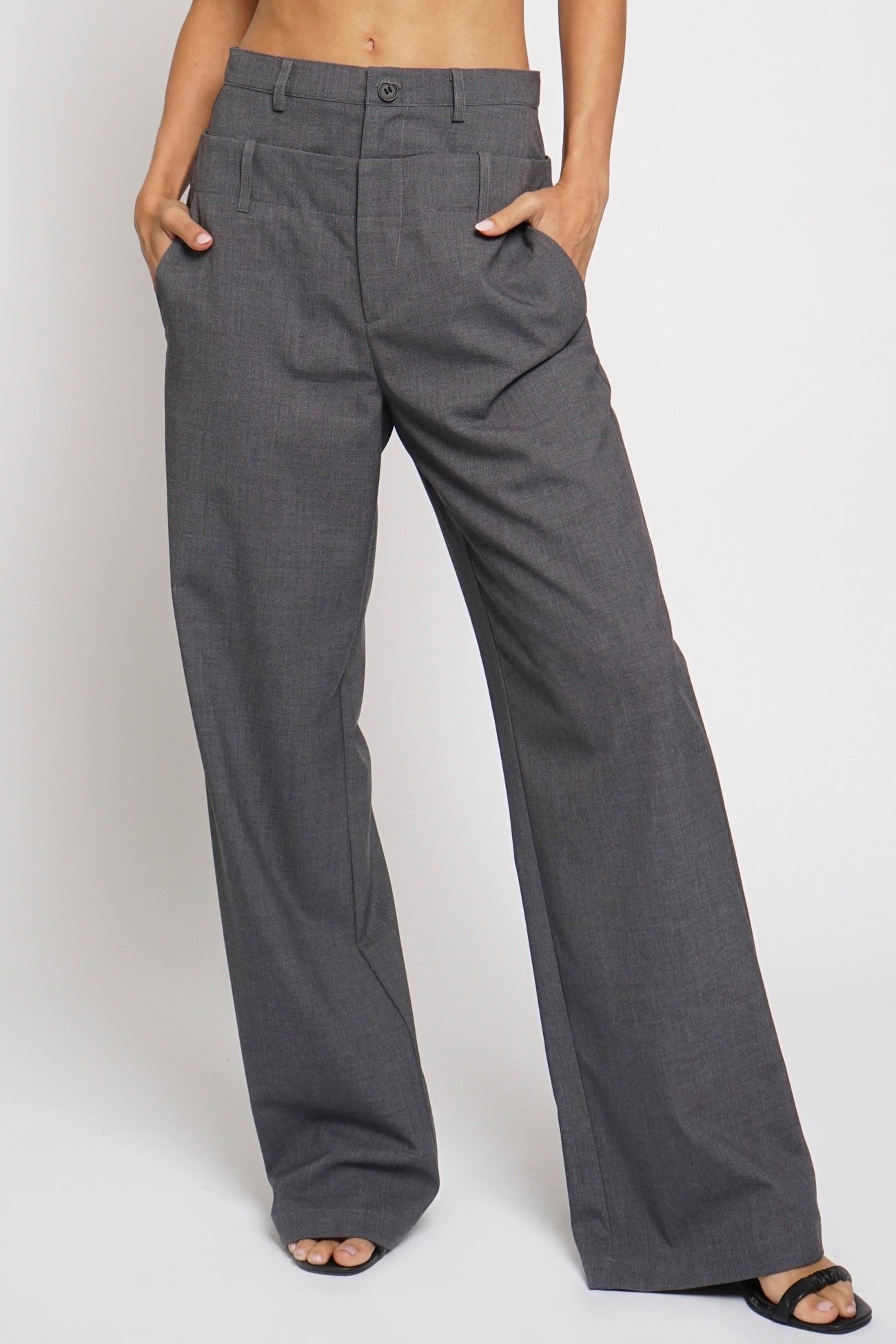 Tailored Grey Double-Waisted Pants