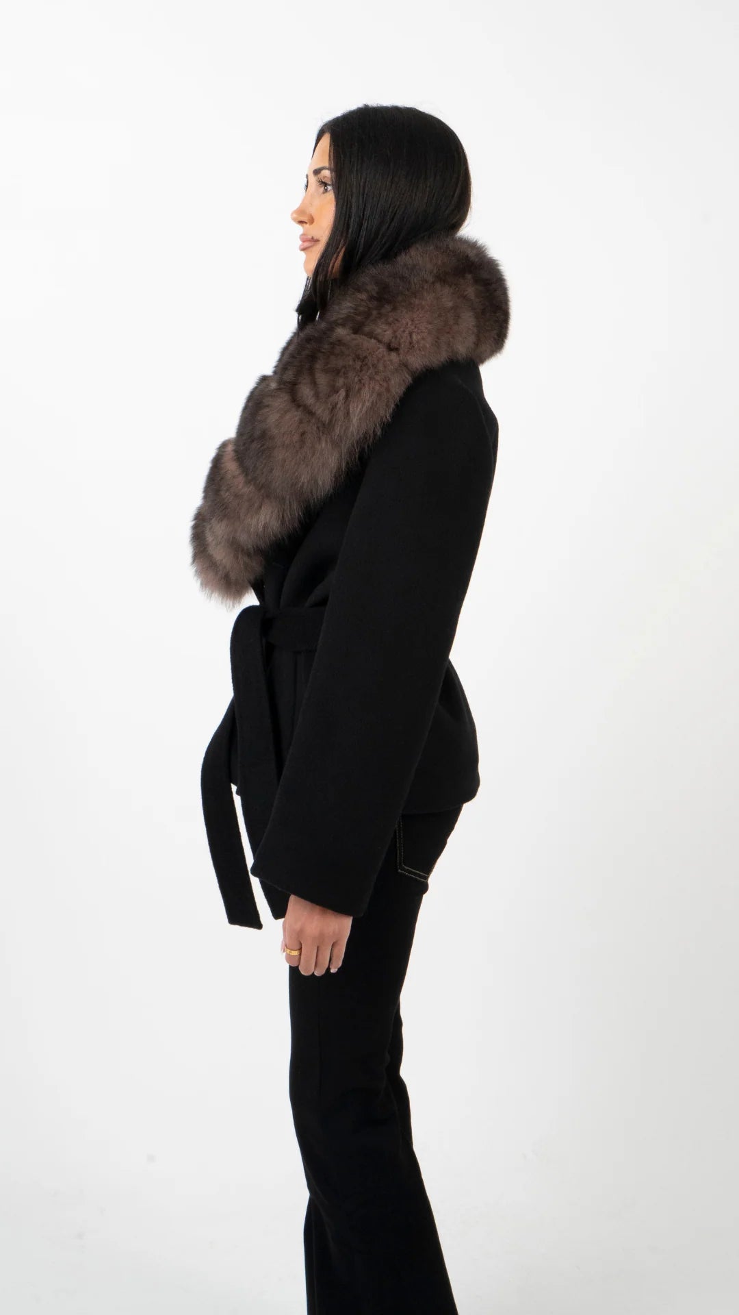 The Maci Belted Coat with Fur Collar