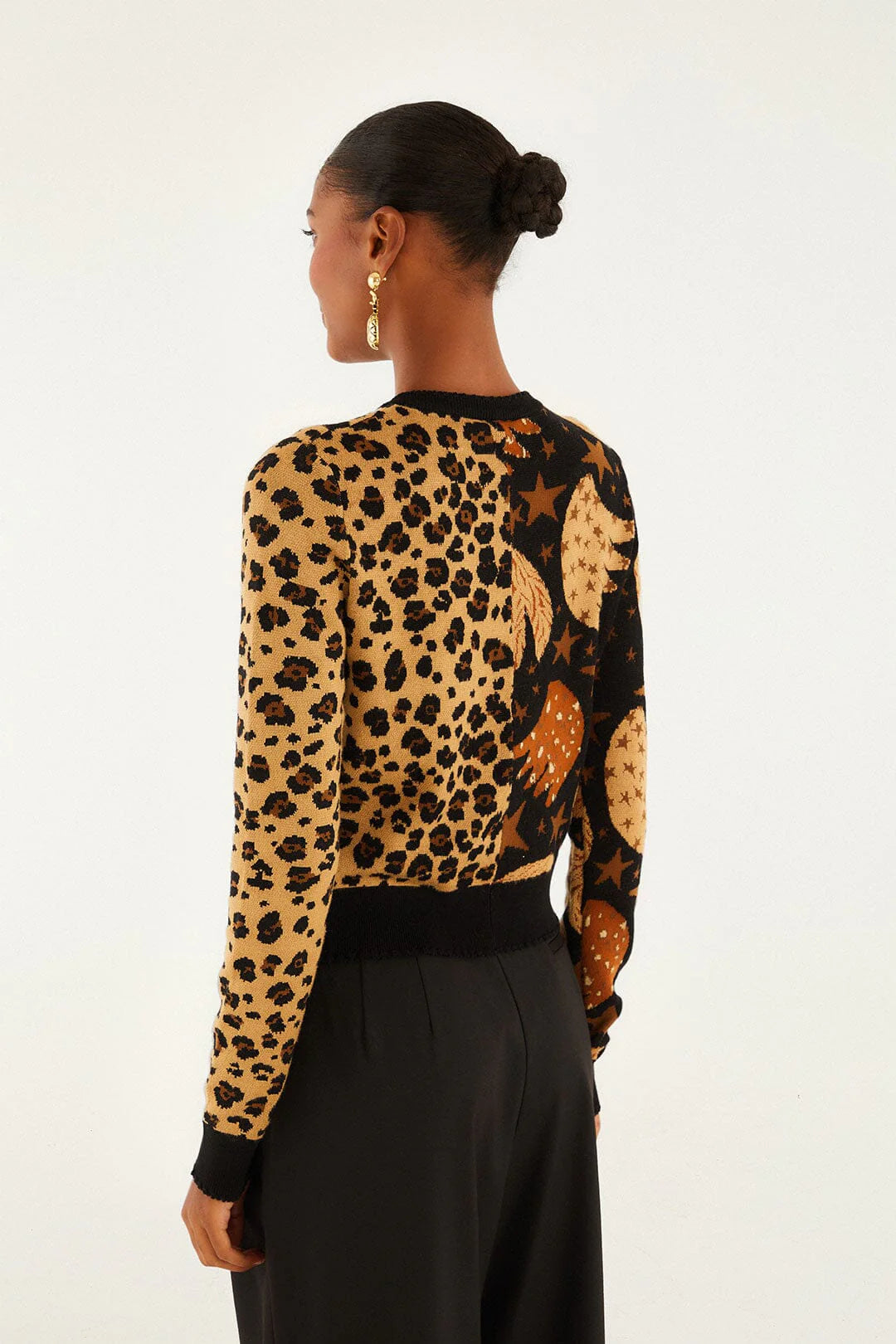 Mixed Banana Leopard Buttoned Cardigan
