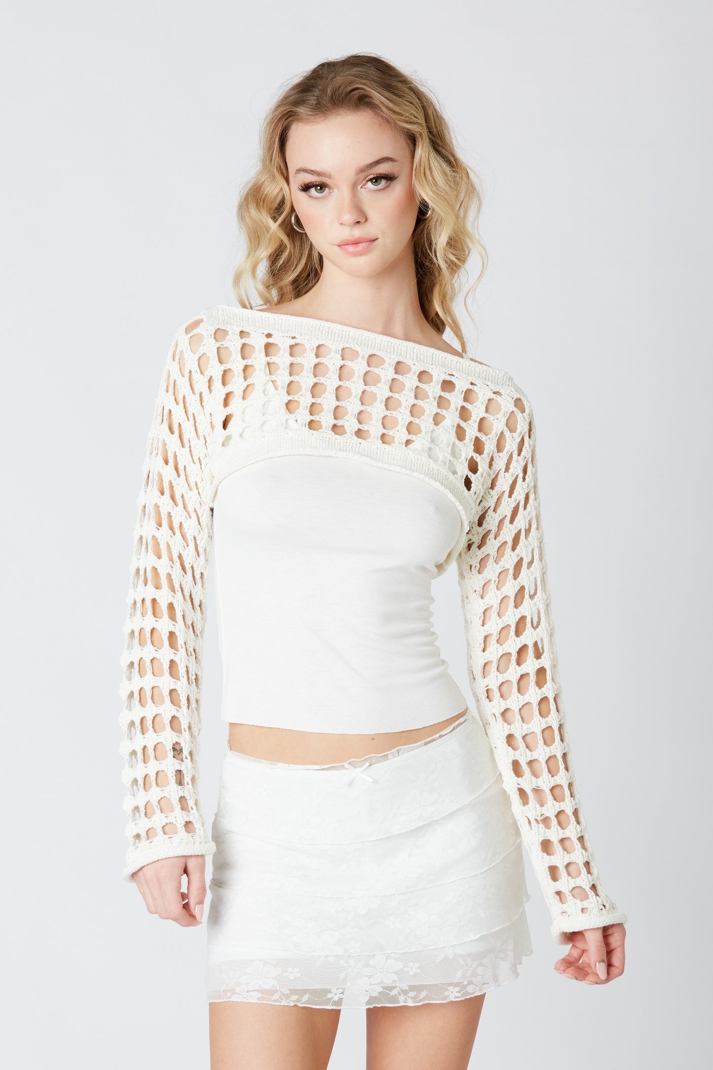 Holes Bolero Top -  white