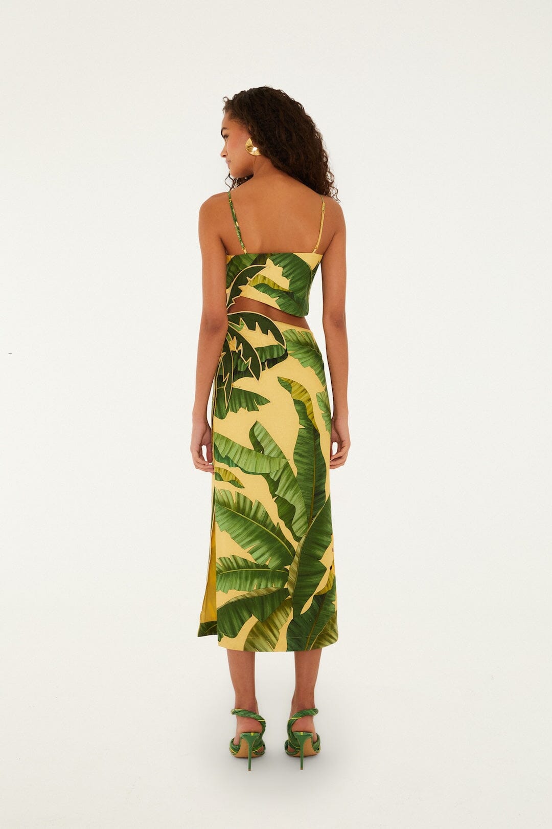 Soft Yellow 3d Banana Leaves Maxi Dress
