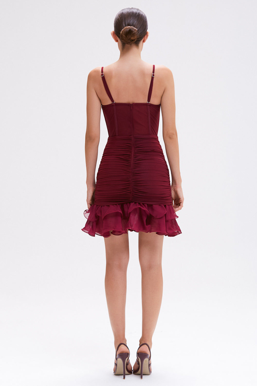 WONDERLAND DARK RED CHIFFON SHORT DRESS