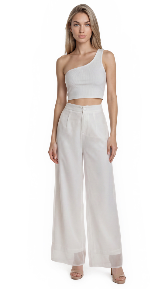 Celeste Organza Hem Wide-Leg Pants – Ivory