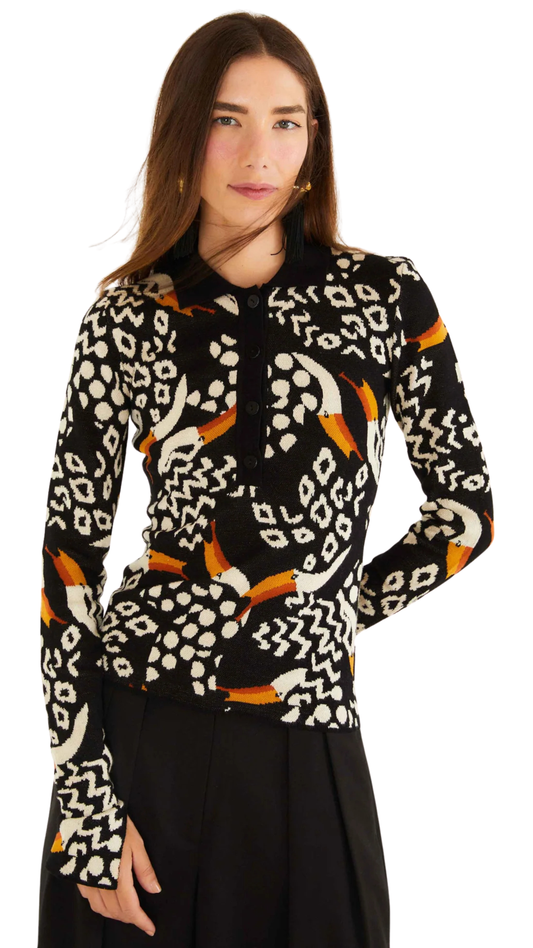 Black Tucanissimo Long Sleeve Polo Knit Top