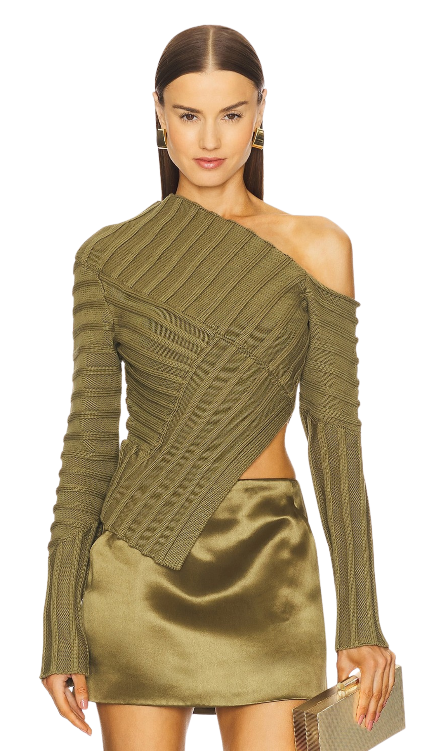 Olive Off-Shoulder Ribbed Top