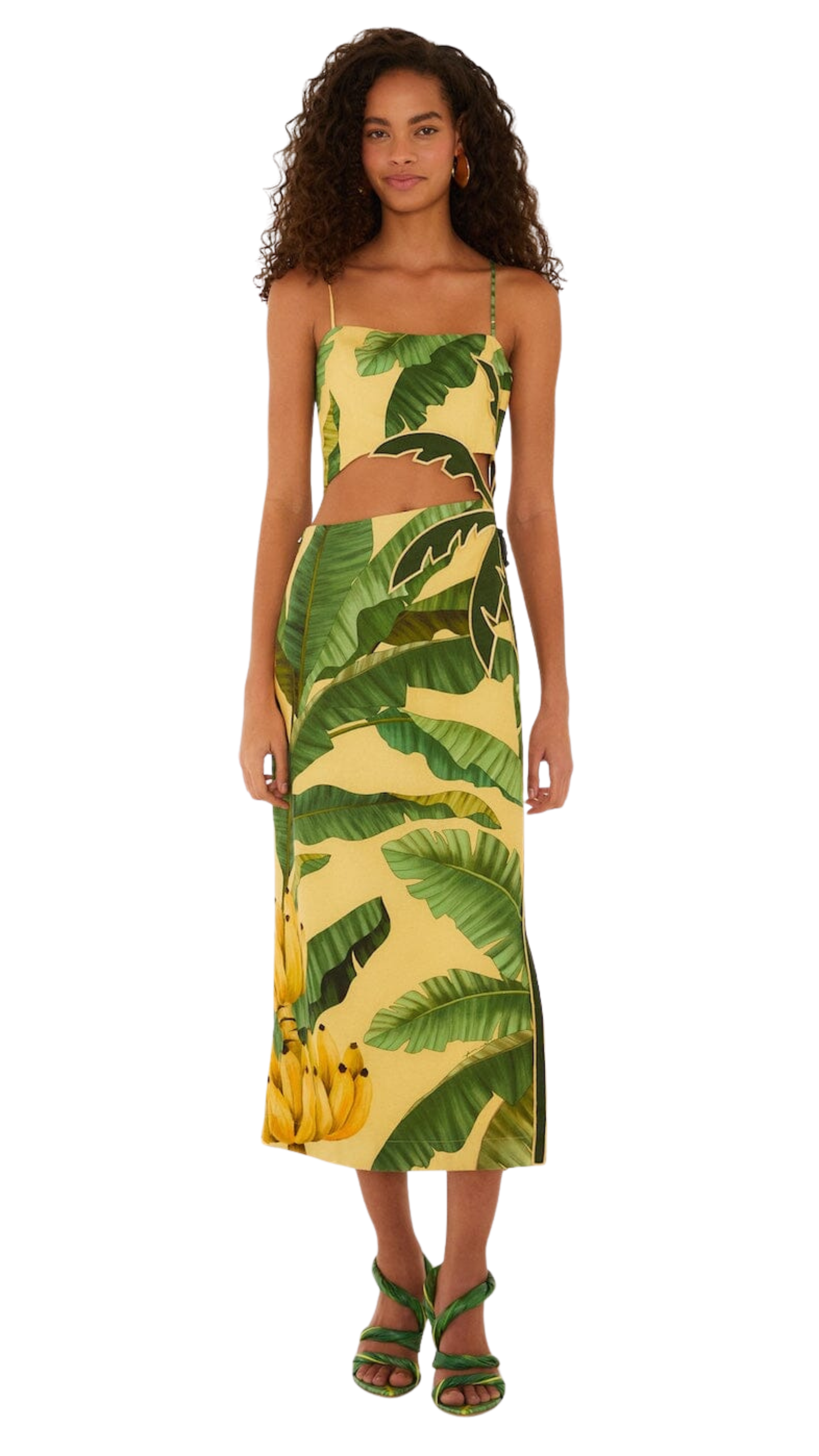Soft Yellow 3d Banana Leaves Maxi Dress