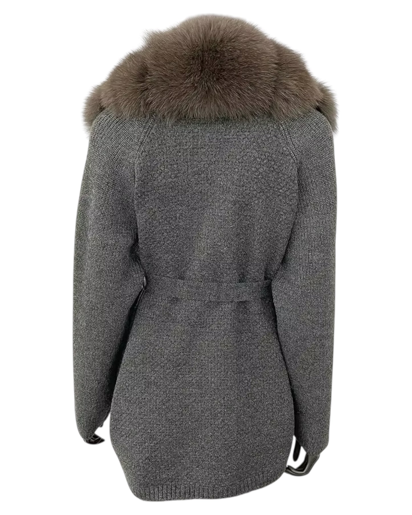 The Luxe Fox Fur Knit Cardigan-Grey