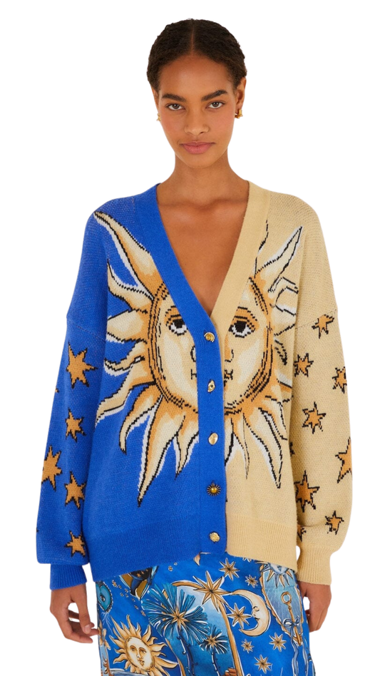 Mixed Mystical Sun Buttoned Knit Cardigan