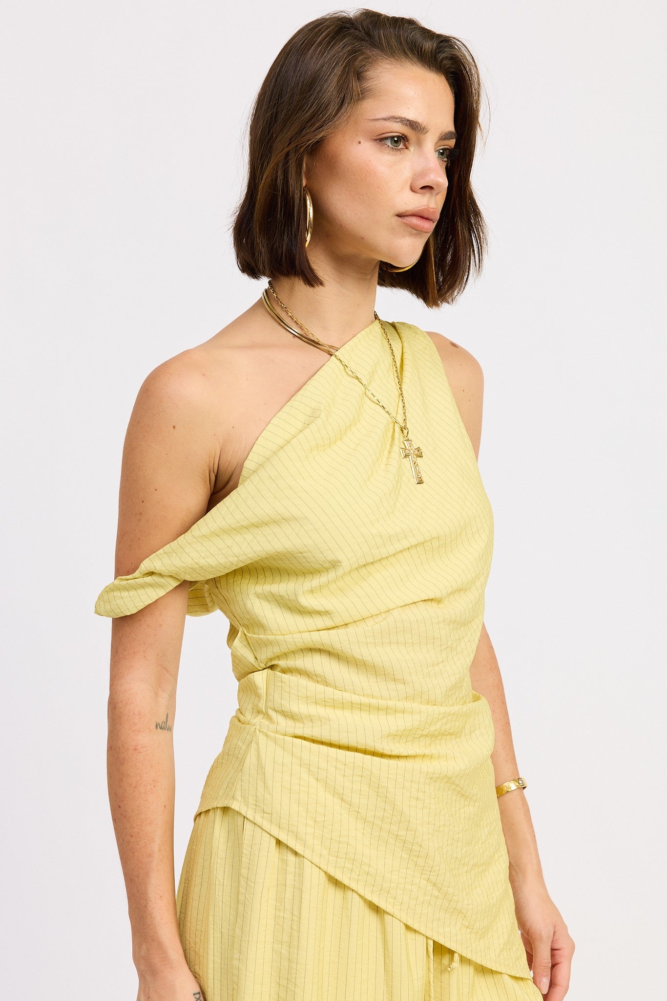 Ribbed One-Shoulder Set – Butter Yellow