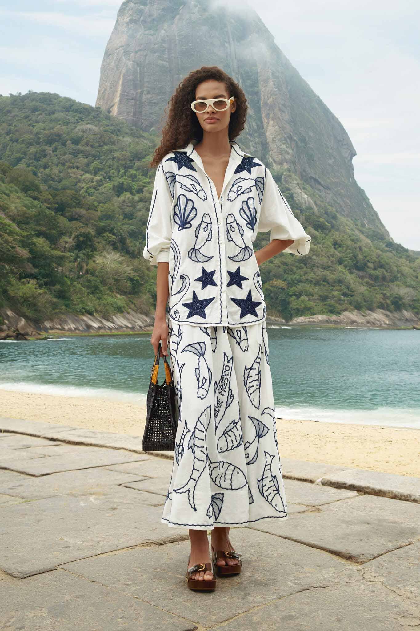 Off-White Fresh Fish Embroidered Skirt Set