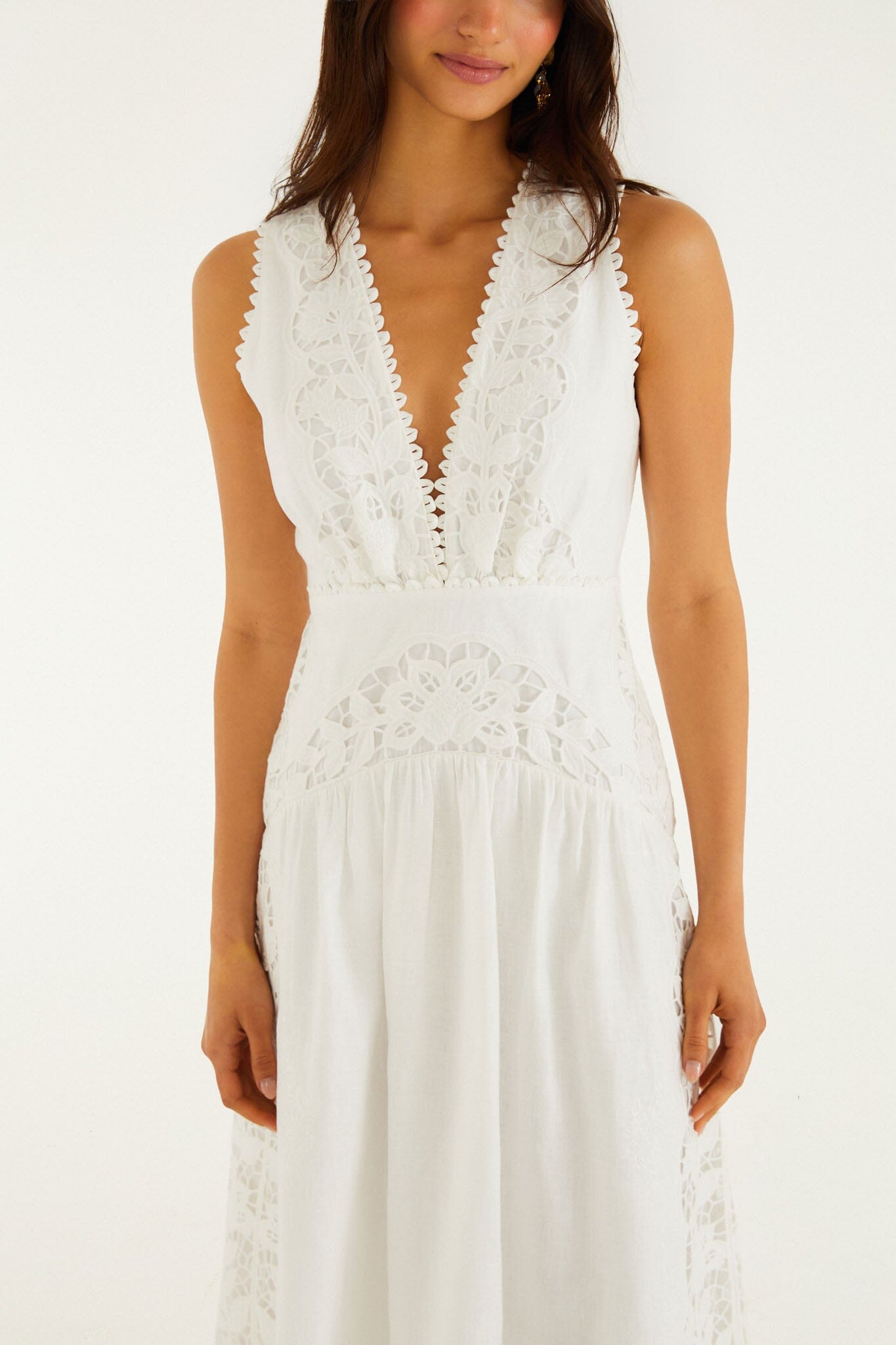 Off-White Richelieu V Neck Sleeveless Midi Dress