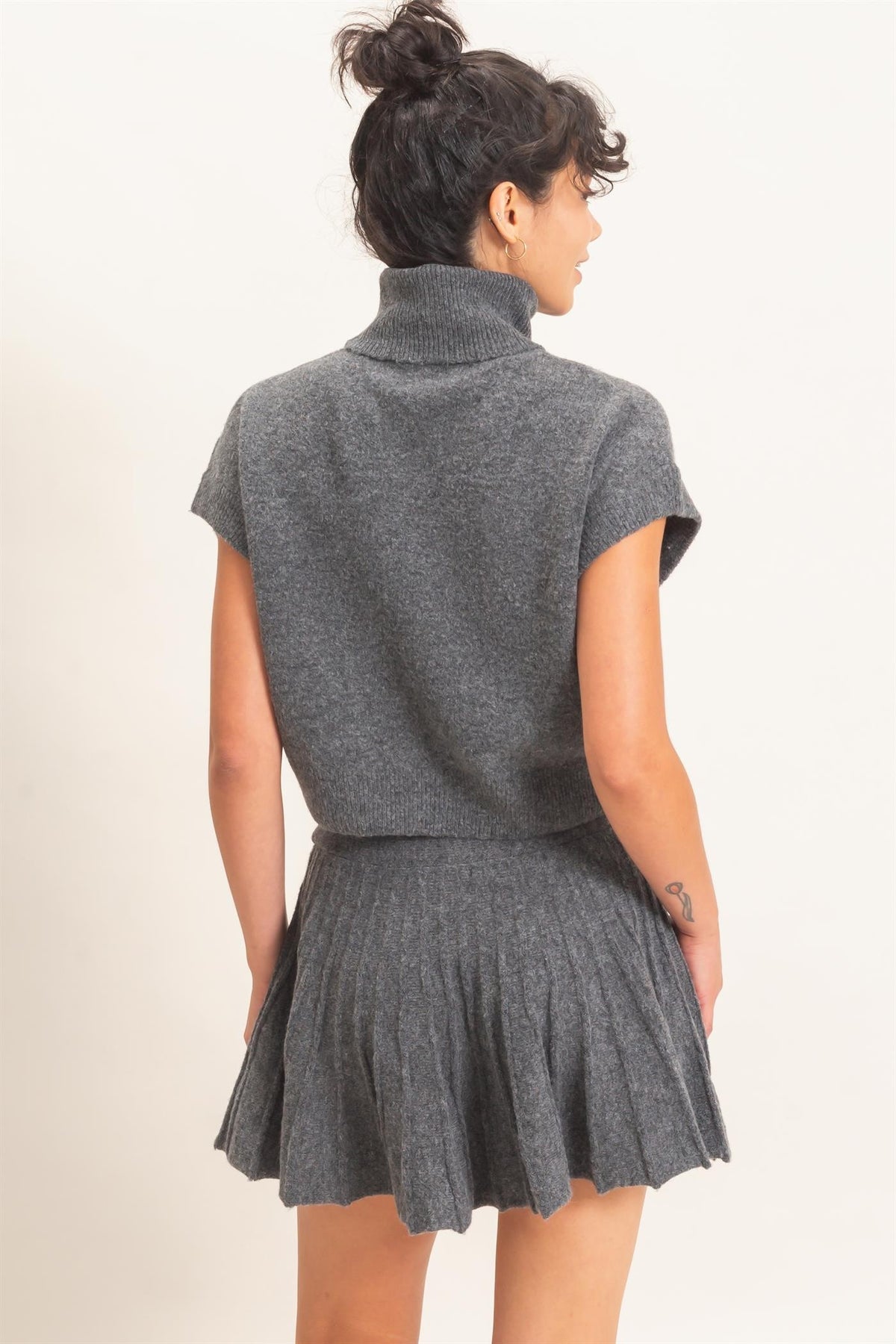 Sofia Turtleneck Knit Skirt Set - Charcoal