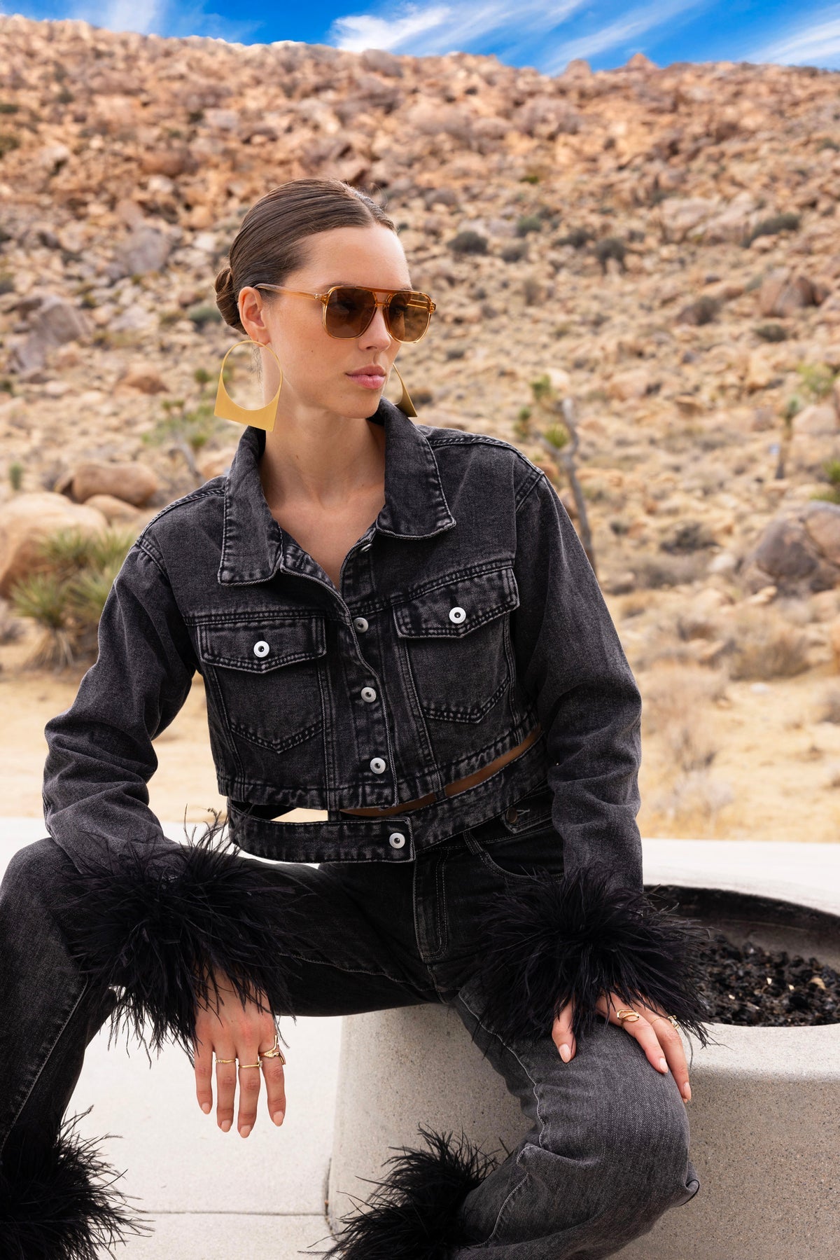 The Jetset Ostrich Feather Denim Set