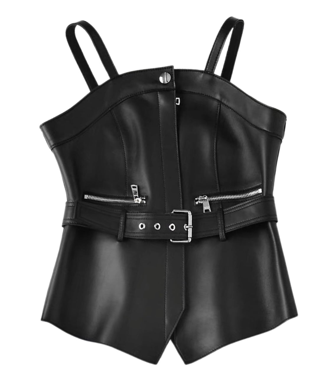 Giselle Belted Black Leather Bustier