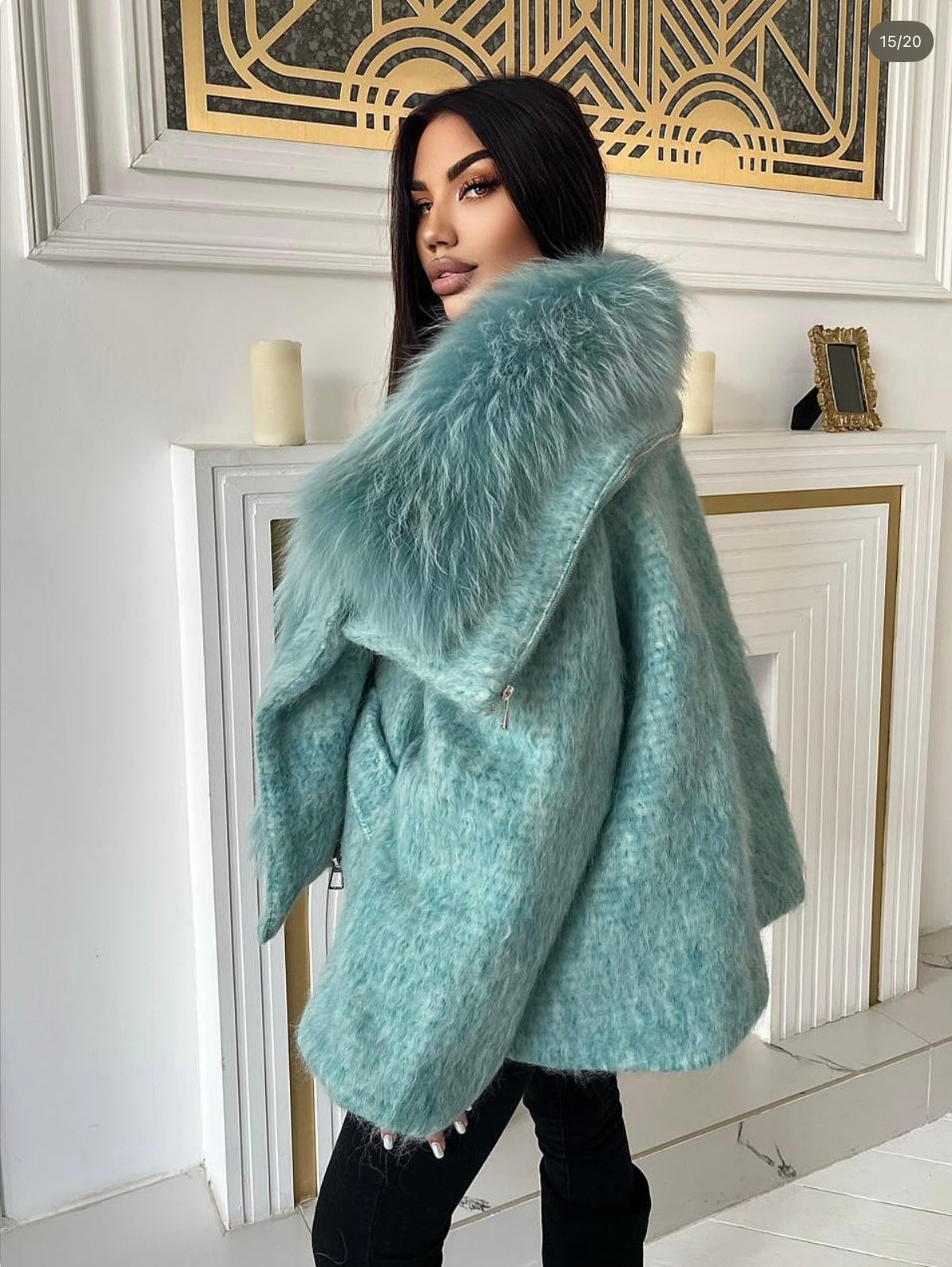Ice Mint Silver Fox Fur Jacket