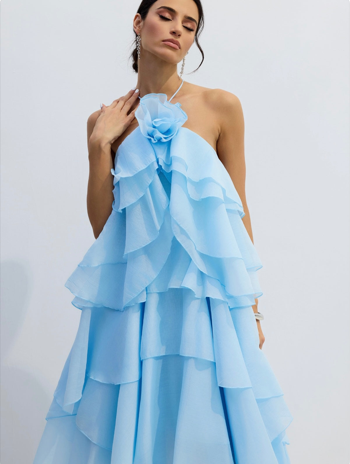 Sky Blossom Tiered Maxi Dress